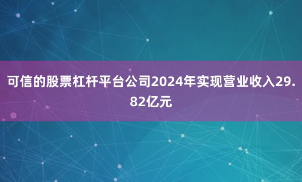 可信的股票杠杆平台公司2024年实现营业收入29.82亿元
